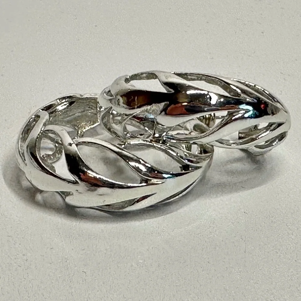 Vintage Silver Tone Braided Hoop Earrings‎ Openwork Chunky Twist